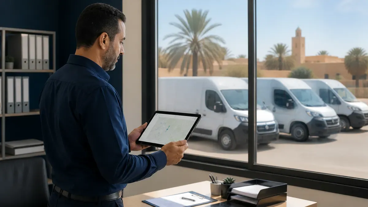 Responsable consultant la position de véhicules utilitaires sur une tablette